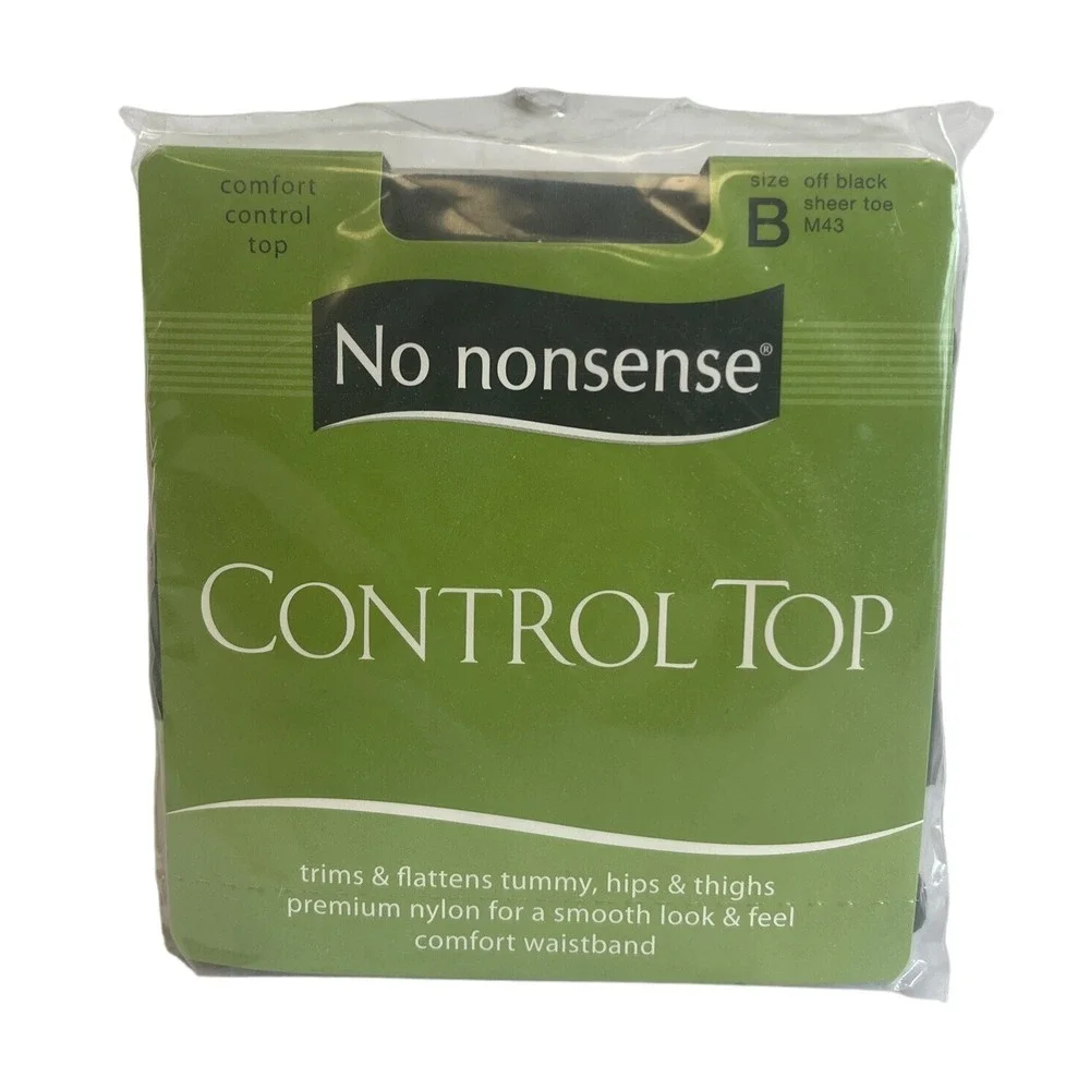No Nonsense Control Top Off Black Sheer Toe Pantyhose Size B M43 New